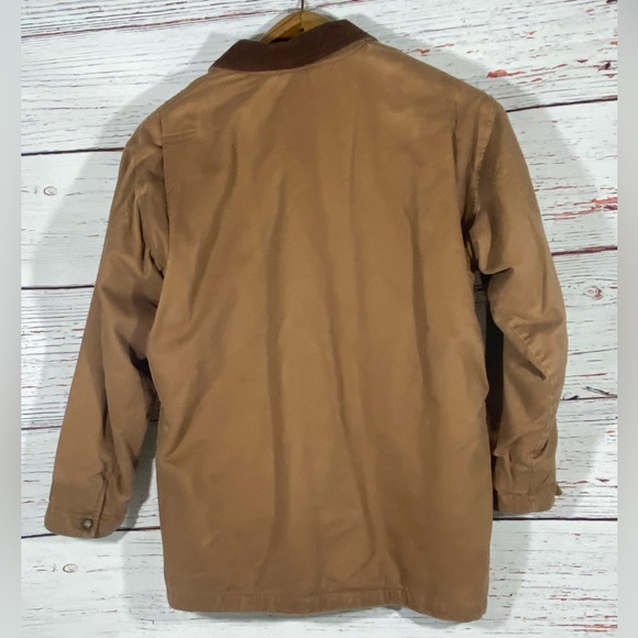 St Johns Bay Womens Medium Barn Jacket Chore Coat Tan Brown Plaid Flannel Lined - Picture 3 of 14